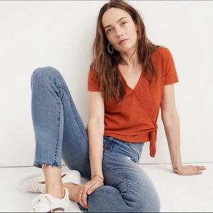 Madewell Textured & Thread orange wrap top